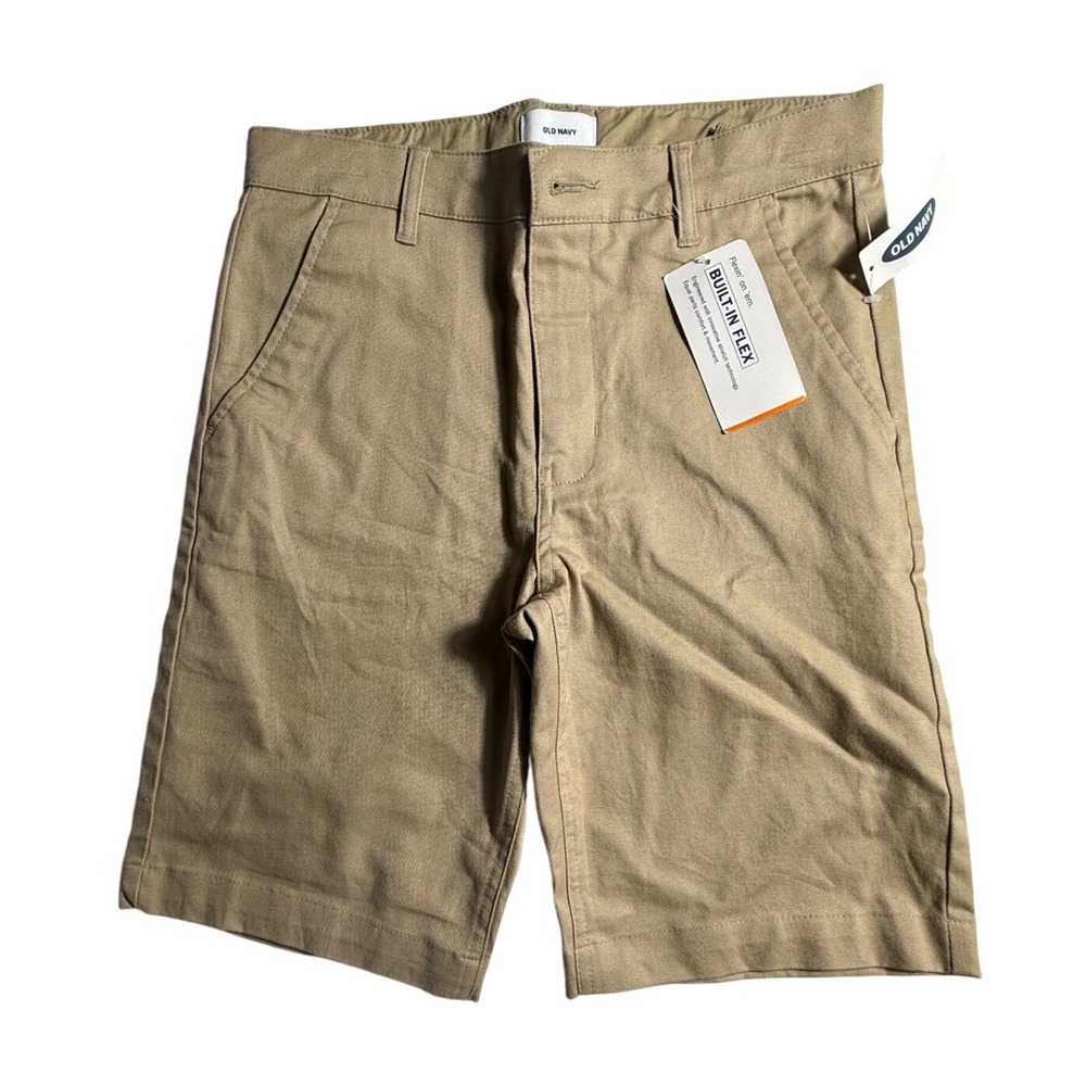 Old Navy Boys Khaki Chino Shorts Built-In Flex Adjustable Waist Size 12 NWT-2259